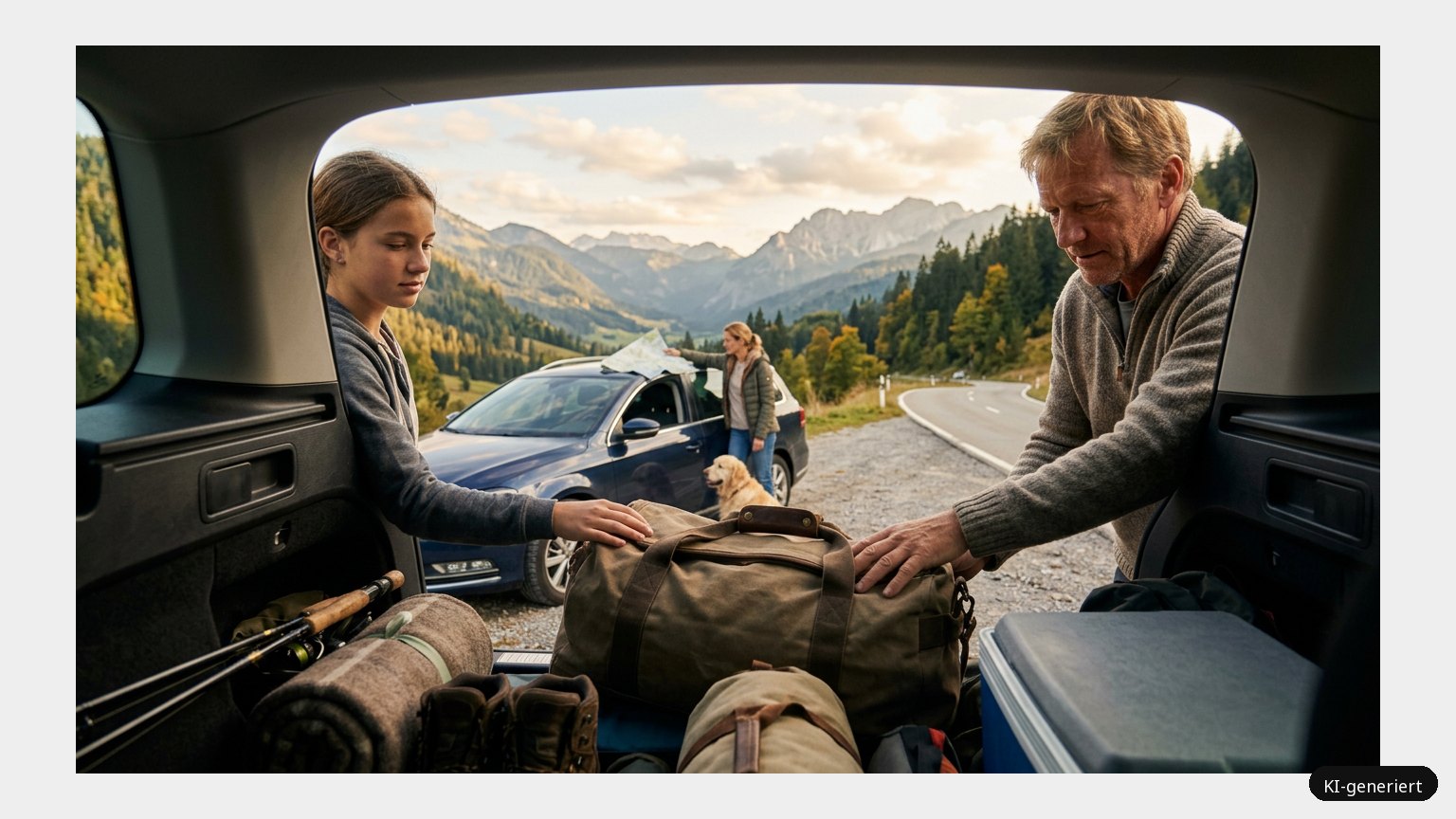 Auto packen – darauf ist vor der Abfahrt zu achten! (KI)