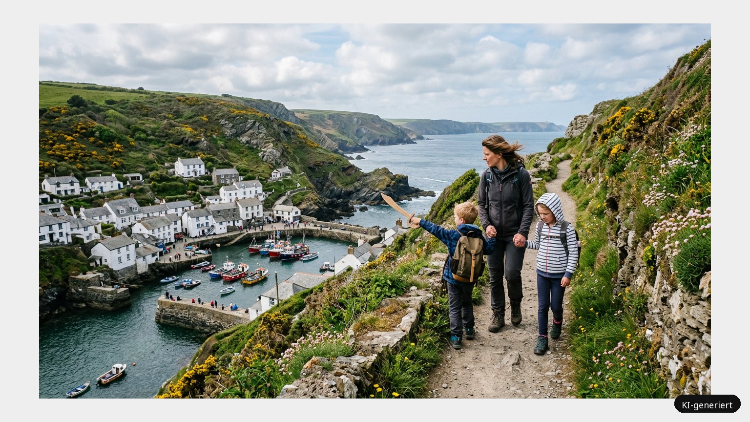 Familienurlaub in Cornwall –  zwischen romantischen Fischerdörfern und Piratenbuchten (KI)