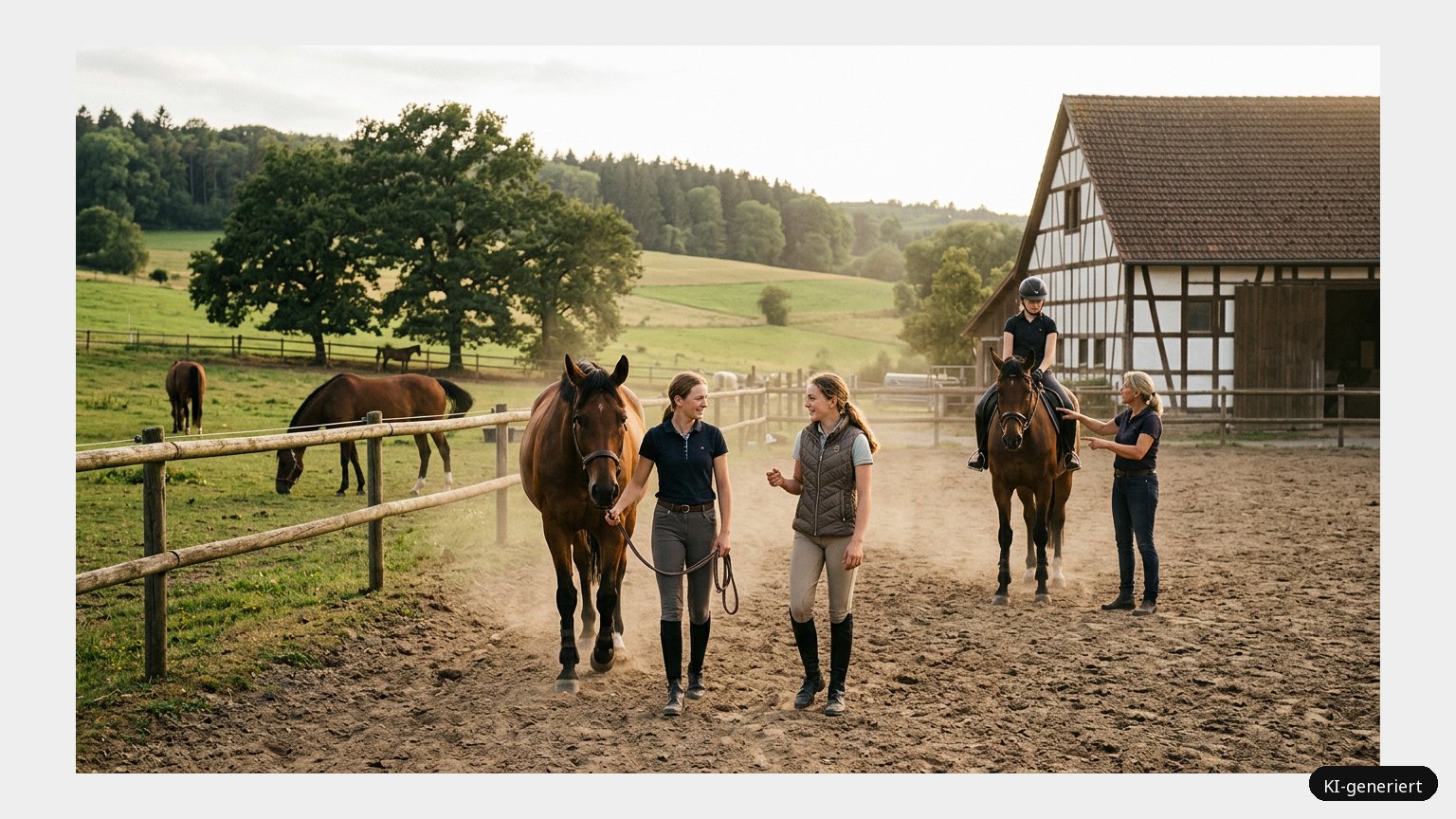 Ferienzeit am Reiterhof – unvergessliche Reiterferien und ein besonderes Abenteuer für Mädchen (KI)