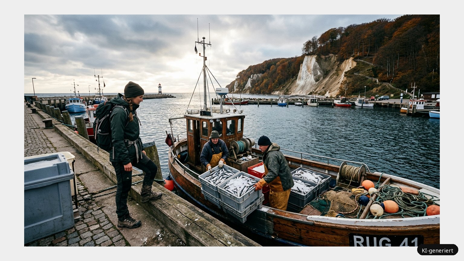 Sassnitz Rügen – Hafen, Fische und Wanderrouten (KI)