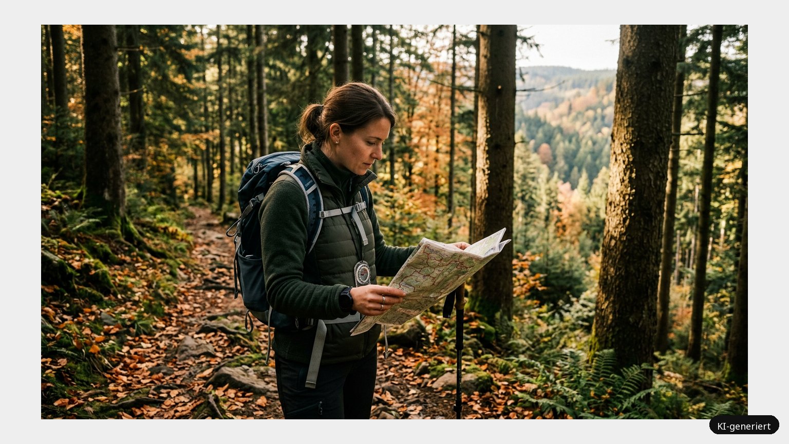 Wanderkarte Schwarzwald – Genieße die wunderschöne Atmosphäre im Schwarzwald. (KI)